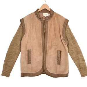 Rochelle California‎ Women's Suede Leather & Knit Vest Jacket Tan Size M